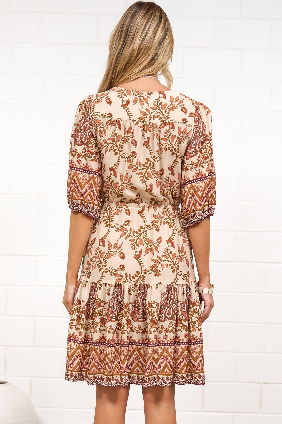 Marcia Mini Dress - Taya Print Tan
