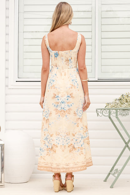 Camelia Midi Dress - Square Neck Wide Shoulder Strap A Line Dress in Rita Print