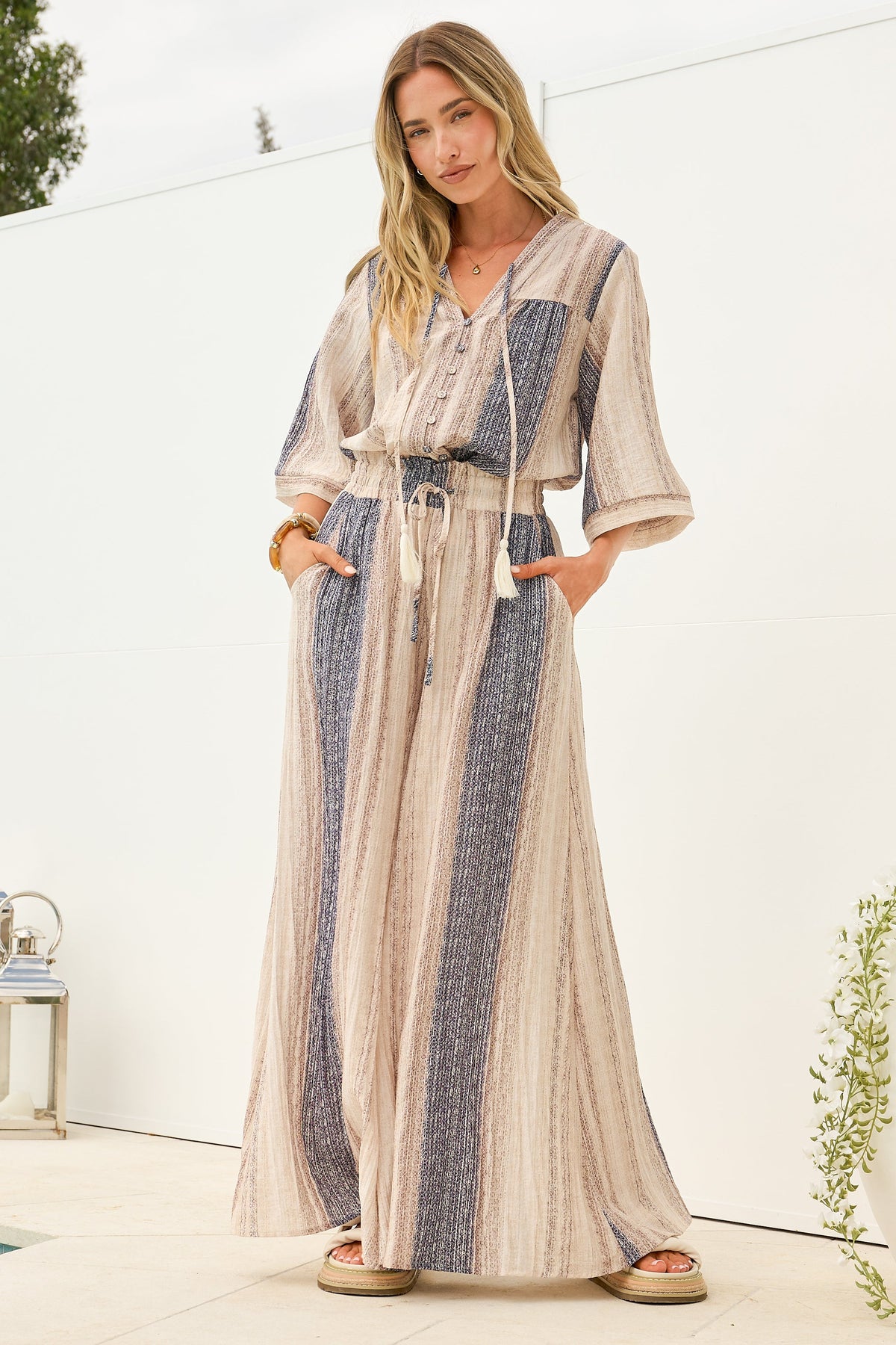 Charli Pants - Paper Bag High Waisted Wide Leg Pants in Millaray Print