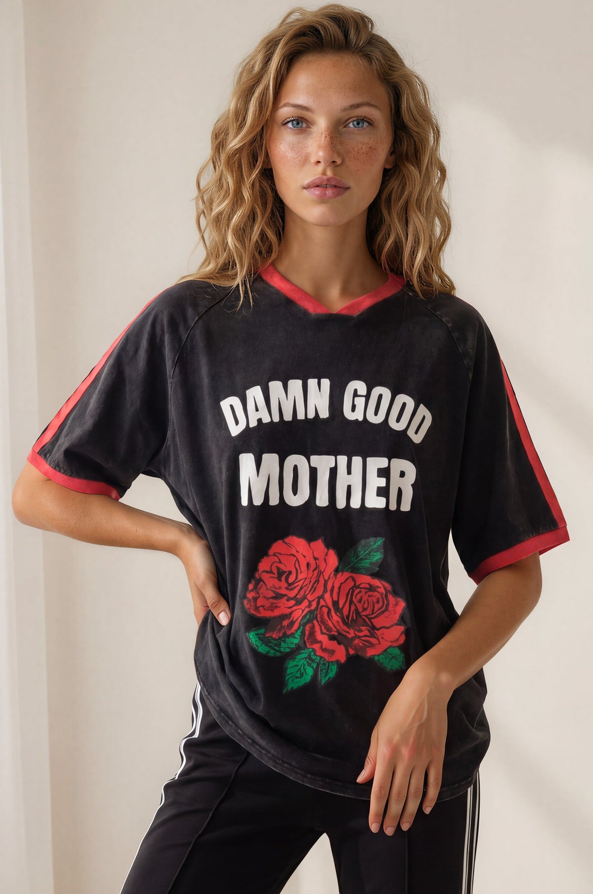 Good Mother Tee - Graphic Print Short Sleeve T-Shirt in Black