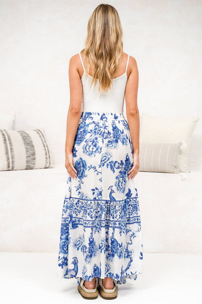 Hellen Maxi Skirt - High Waisted Skirt with Front Splits in Selva Print