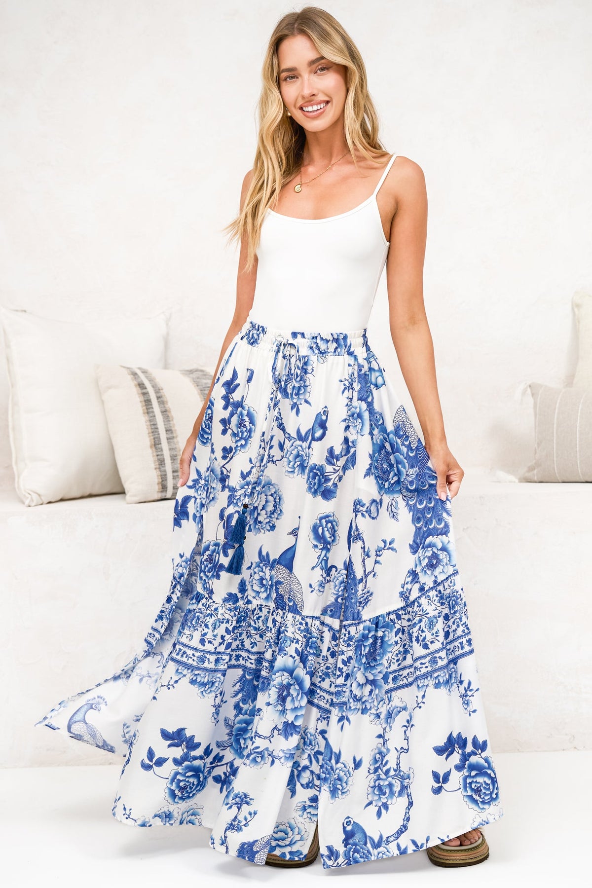 Hellen Maxi Skirt - High Waisted Skirt with Front Splits in Selva Print