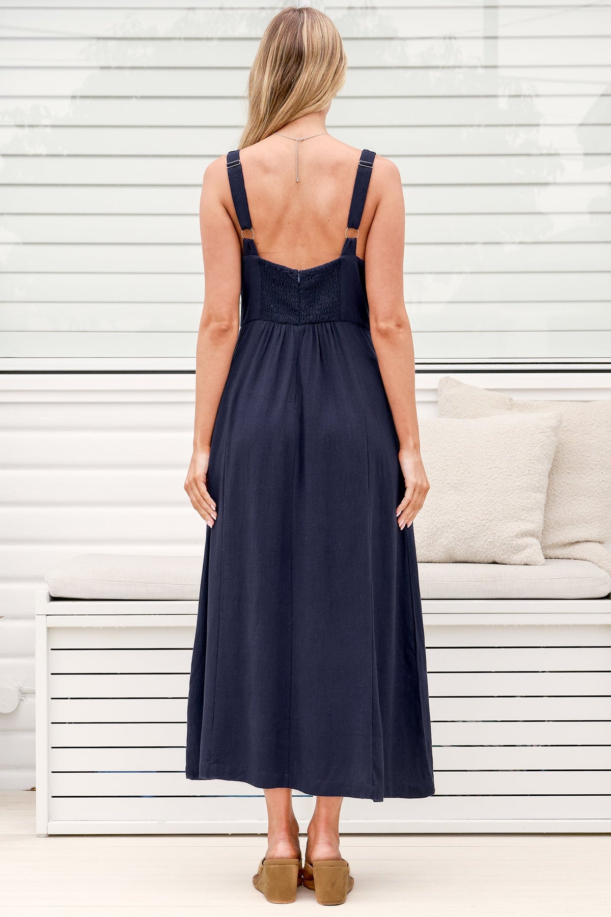 Model wearing Lielle Midi Dress in Navy from Salty Crush