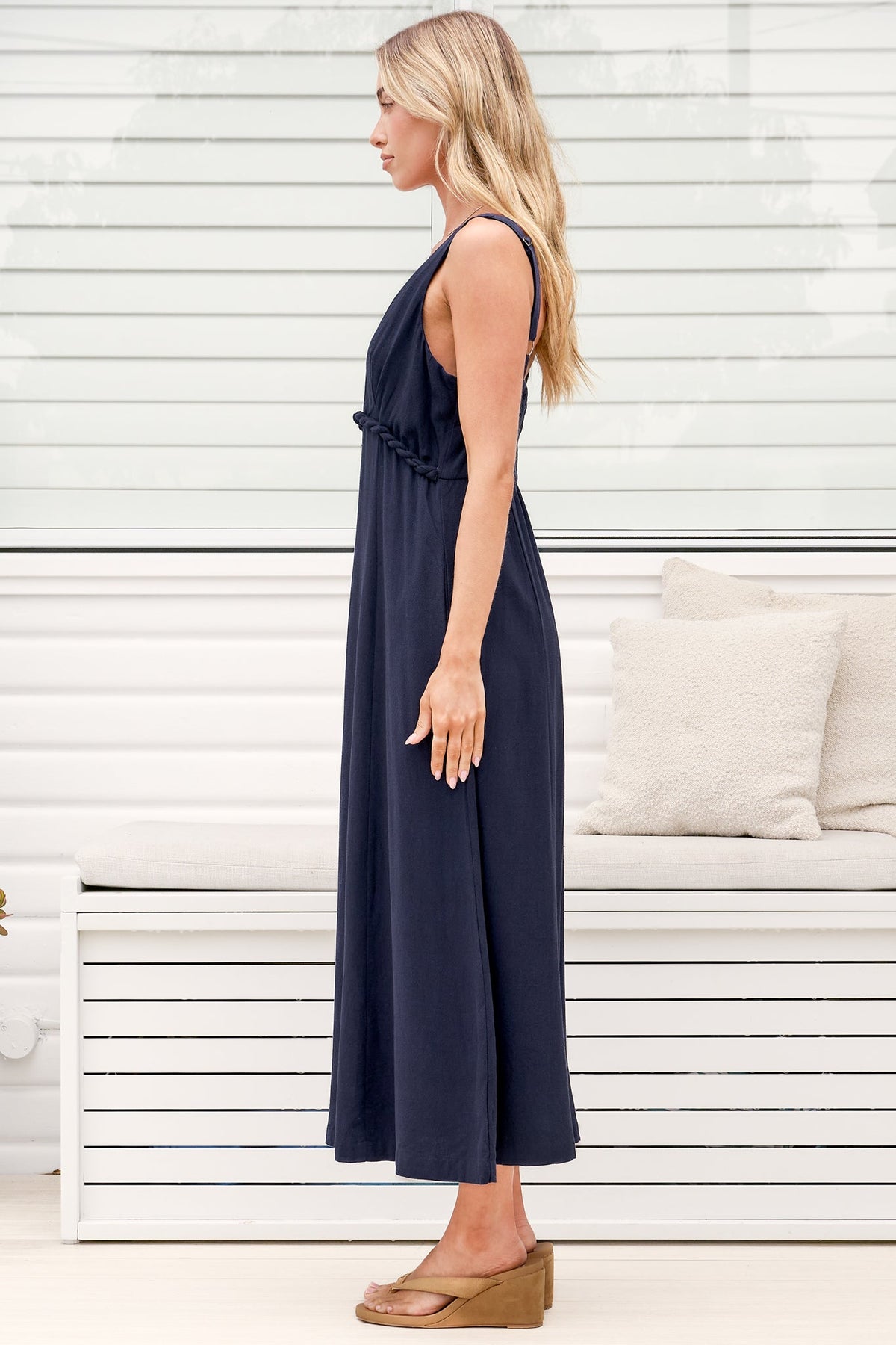Model wearing Lielle Midi Dress in Navy from Salty Crush