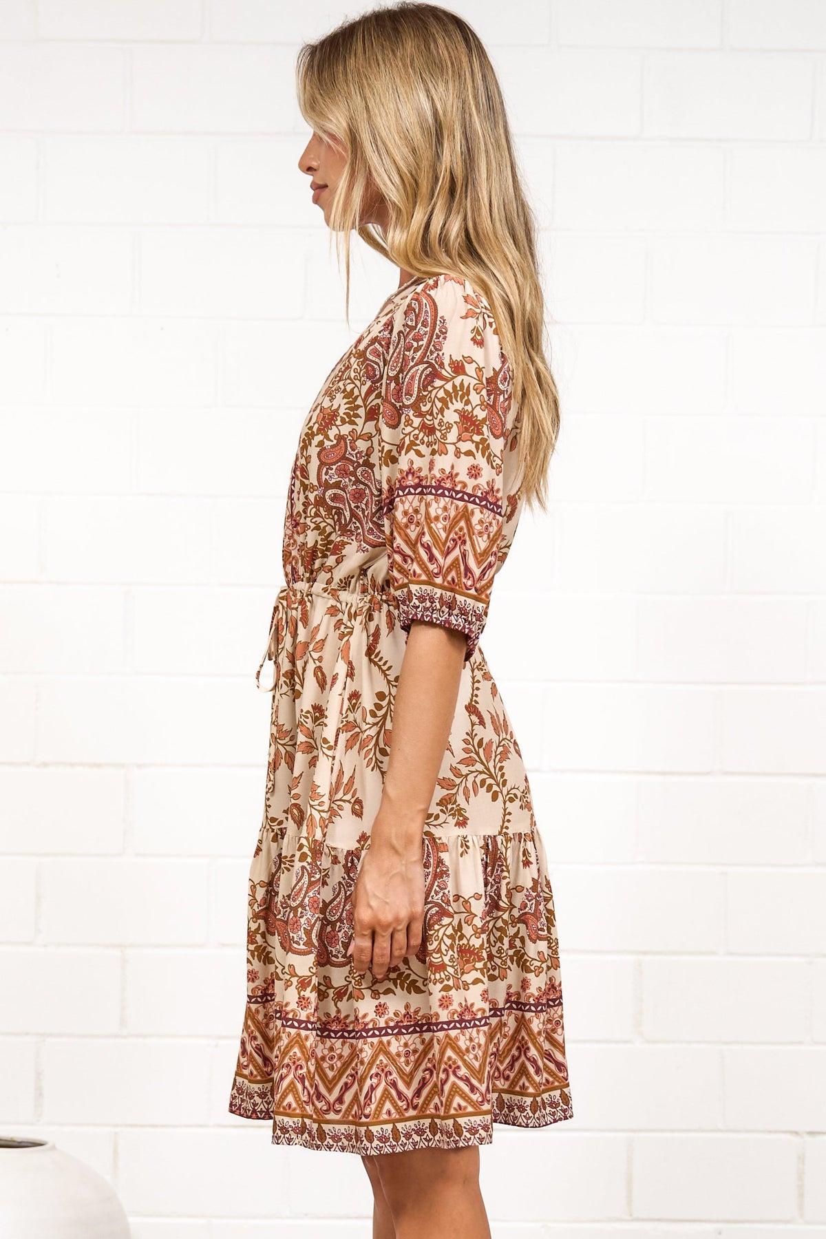 Marcia Mini Dress - Taya Print Tan