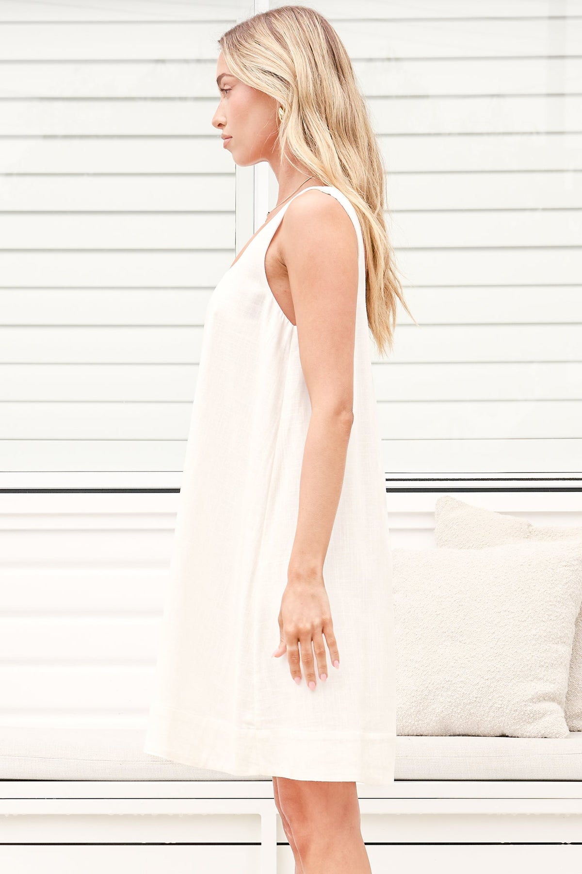 Nisha Mini Dress - Square Neck Relaxed A Line Dress in White