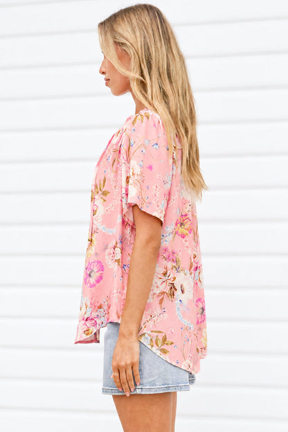 Scheana Blouse - Frill Collar Button Down with Flutter Sleeves in Ginnee Print