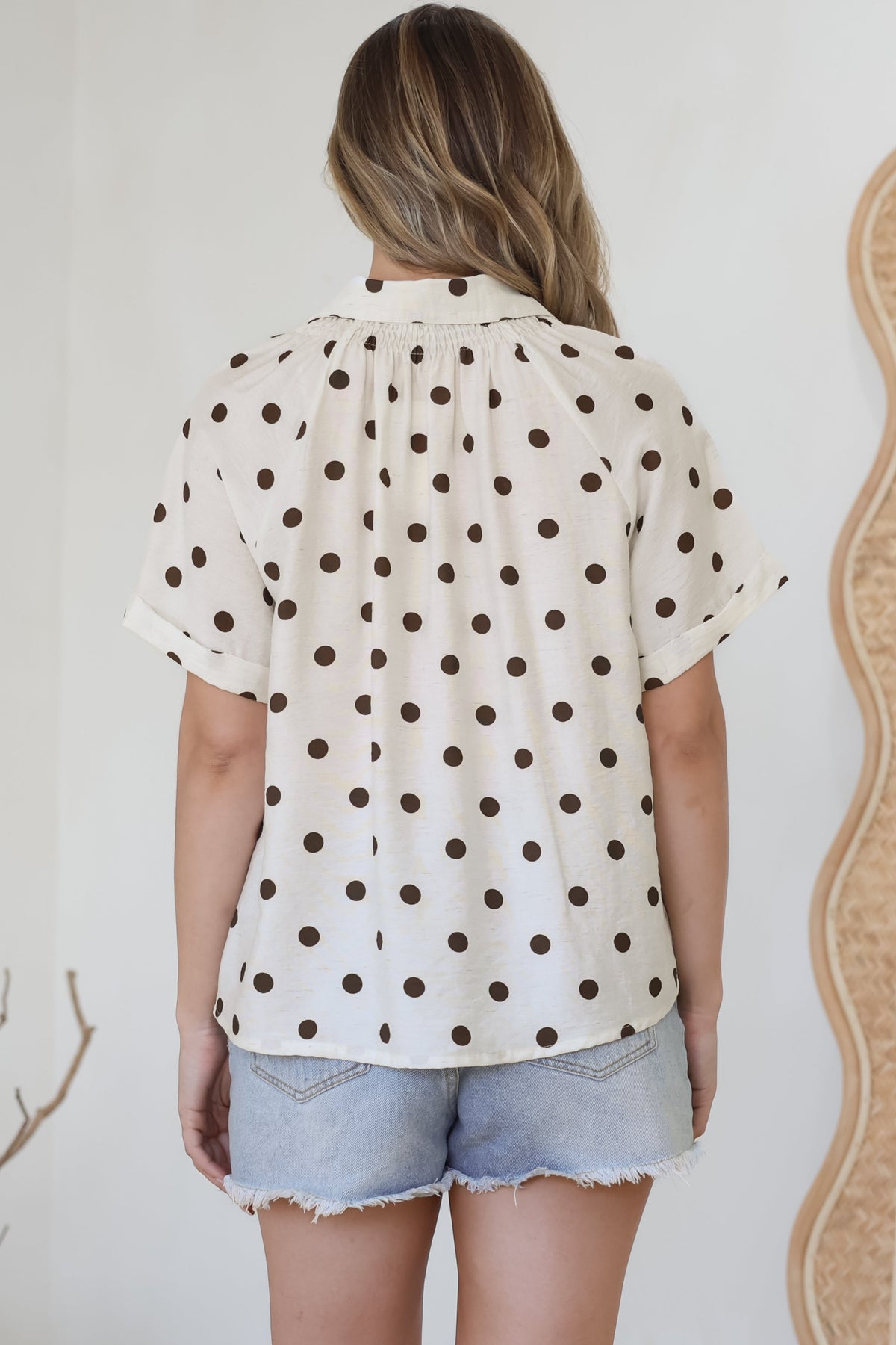 Yohanna Blouse - Collared Button Down in Pacey Spot Coffee